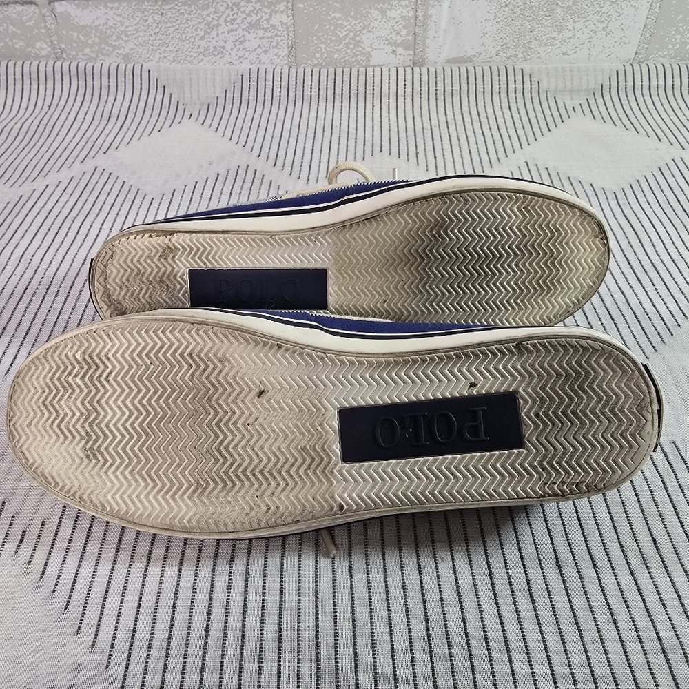 POLO by RALPH LAUREN Women's 7B Navy Blue Canvas Nautical Boat Shoes Loafers - Picture 9 of 11